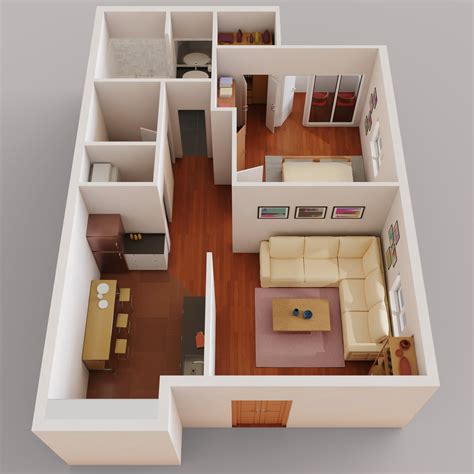 One Bedroom Apartment Floor Plan Cgtrader