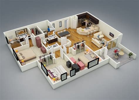 Simple Three Bedroom 3 Bedroom House Floor Plan Design 3d House Storey