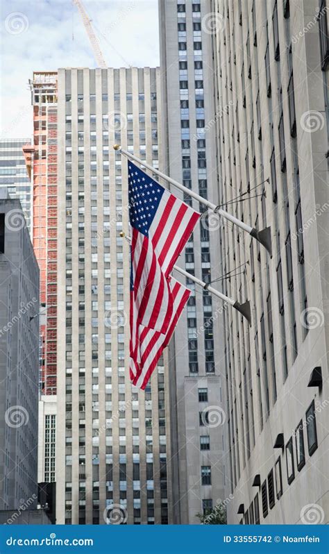 Skyscrapers And The American Flags Stock Photo Image Of Urban