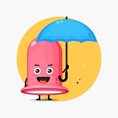 Cute Condom Mascot Brings An Umbrella 2146887 Vector Art At Vecteezy