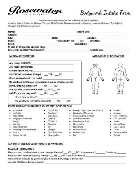 Printable Massage Form Rosewater Spa And Wellness