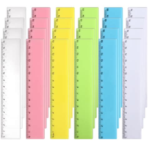 24 Pcs Plastic Rulers 6 Inch Clear Straight Ruler Colored Safety Ruler