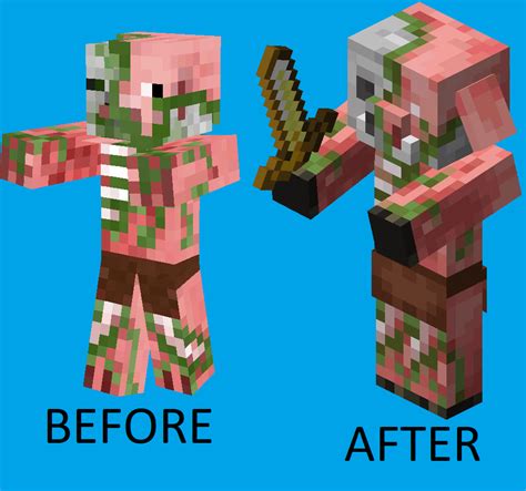 Before And After Of Pigman And Zombified Piglin By Mediaazurethecatyt