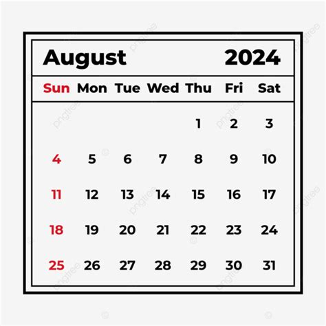 Desain Kalender Tahun Baru Agustus 2024 Vektor Kalender Tahun Baru