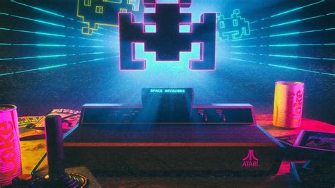 The great collection of retro gaming wallpaper for desktop, laptop and mobiles. Black Atari with controller wallpaper, retro games, video games, Space Invaders • Wallpaper For ...