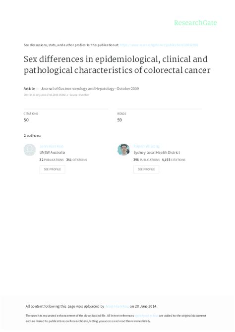 Pdf Sex Differences In Epidemiological Clinical And Pathological Characteristics Of