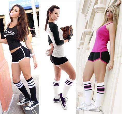 Retro Athletic Shorts And Striped Tube Socks High Socks Outfits Long