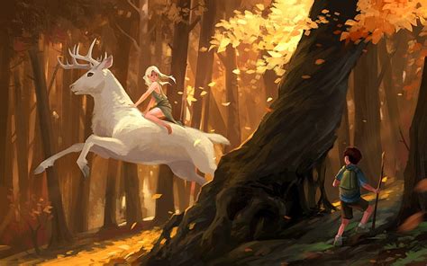 1080p Free Download White Stag In Forest Forest Original Autumn