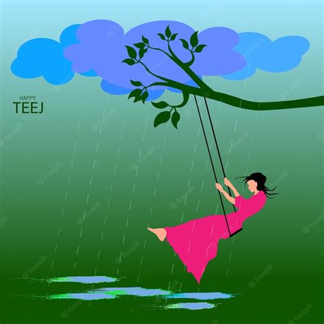 Premium Vector Vector Illustration Of Teej Festival India Woman Swinging On A Tree