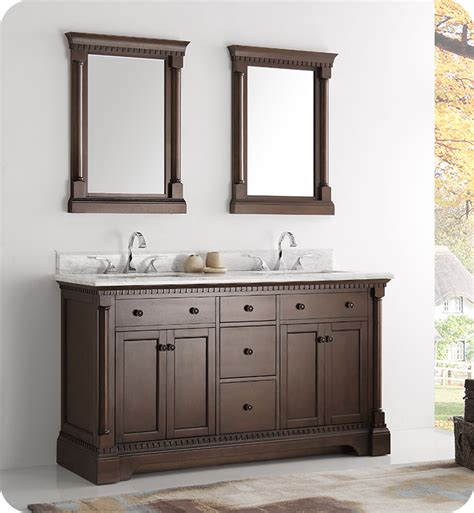 Double bathroom vanities offer two sinks, making it easier for couples or families that share a bathroom to get ready at the same time. Fresca FVN2260AC Kingston 61" Antique Coffee Double Sink ...