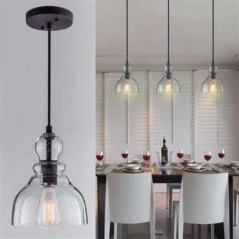 Lanros Industrial Mini Pendant Lighting With Handblown Clear Seeded