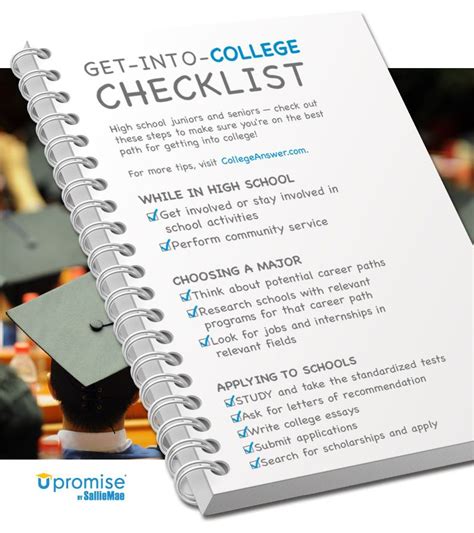 Get Into College Checklist From Upromise By Sallie Mae