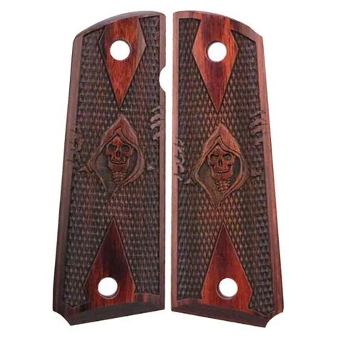 Officers Or Compact 1911 Model Grim Reaper Checkered Rosewood Laminate
