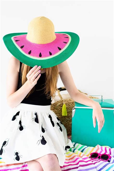 add some fun color to your summer look with this diy watermelon floppy hat tutorial watermelon