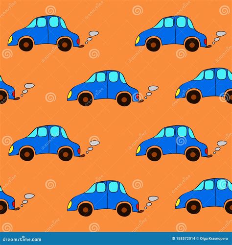 Seamless Cartoon Cars Pattern On A Orange Background Stock Illustration