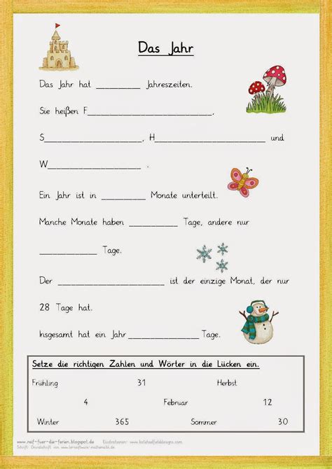 Termine der ferien in deutschland für weitere jahre. Lückentext zum Jahr | Reif für die ferien, Schule, Jahreszeiten arbeitsblatt