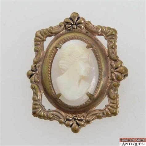 Antique Victorian Coral Carved Cameo Pin Brooch Fancy Ornate Pinchbeck