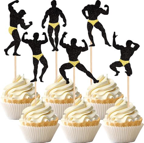 24 pcs bachelorette party cupcake toppers glitter male dancers strippers cupcake