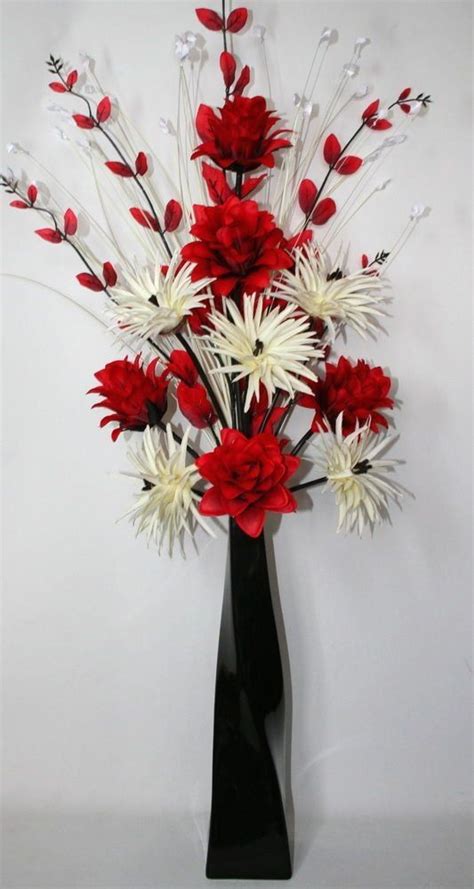 Artificial flowers, silk flowers, fake flowers black stem height approx. Artificial Silk Flower Arrangement Red & Cream in Large ...