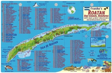 Roatan Honduras Dive Map And Reef Creatures Guide Franko Maps Laminated