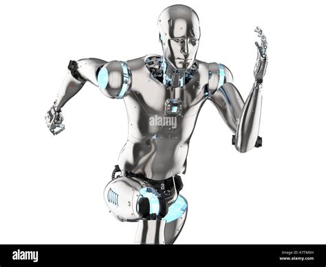 3d Rendering Humanoid Robot Running On White Background Stock Photo Alamy