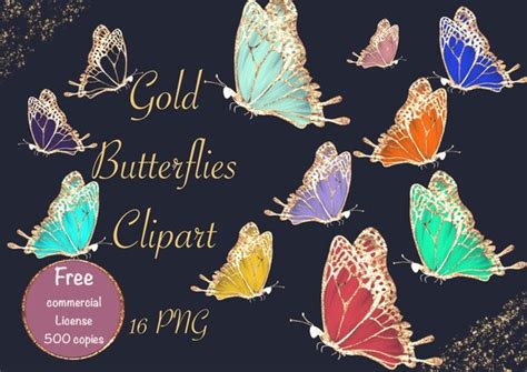Butterfly Clip Art Gold Glitter Butterfly Pastel Butterfly Etsy