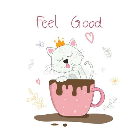Good Morning Sketch With Cup Of Coffee And Cat Stock Vector