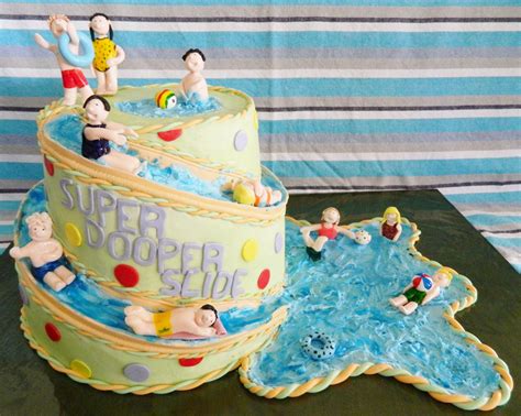 Pin By Angel Hjelle On Cakes Pool Party Cakes Waterslide Cake Pool Cake