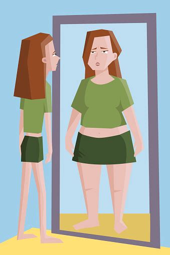 Thin Girl Seeing In The Mirror Fat Herself Stock Illustration