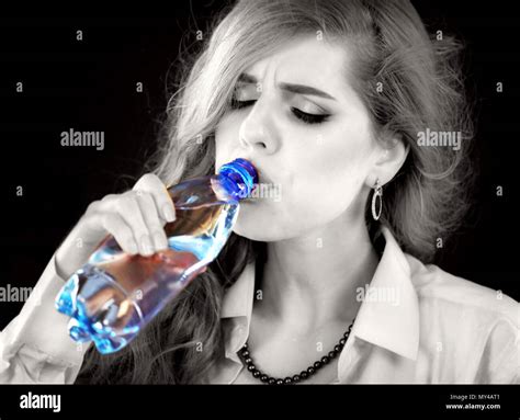 Sensitive Teeth Woman Drinking Cold Water From Bottle Sudden Toothache
