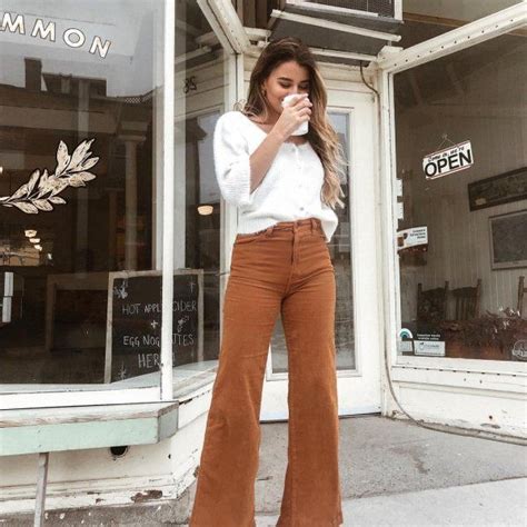 Corduroy Flare Pants Outfit Street Fashion Bell Bottoms Outfits