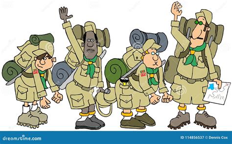 Babe Scout Troop On A Hike With Their Packs Stock Illustration Illustration Of Leader Troop