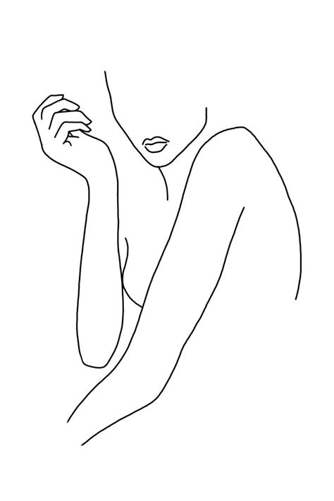 Minimalist Woman One Line Art Drawing Digital Illustration Рисунки