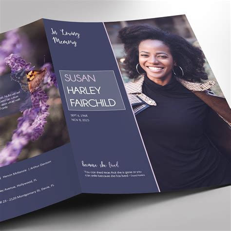 Purple Funeral Program Large Word Publisher Template 4 Pages Etsy