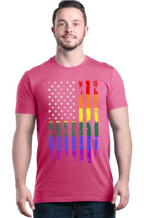 Shop4ever Shop4ever Mens Distressed Rainbow Flag Gay Pride Graphic T