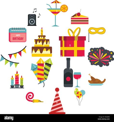 Happy Birthday Icons Setflat Style Stock Vector Image And Art Alamy