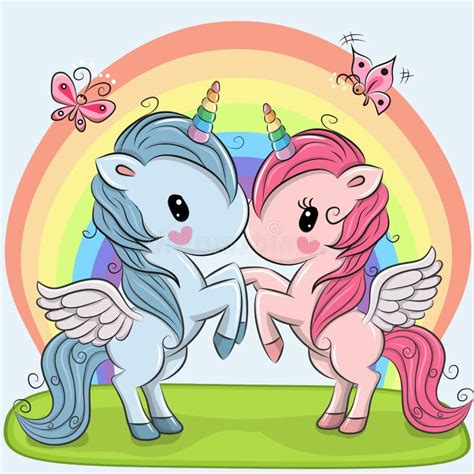 Cute Unicorns On A Rainbow Background Stock Vector Illustration Of
