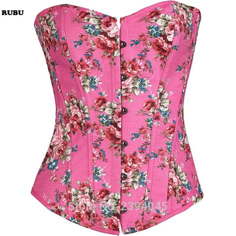 Pink Green Floral Pattern Denim Zipper Corset Top Burlesque Cowgirl Sexy Corsets And Bustiers