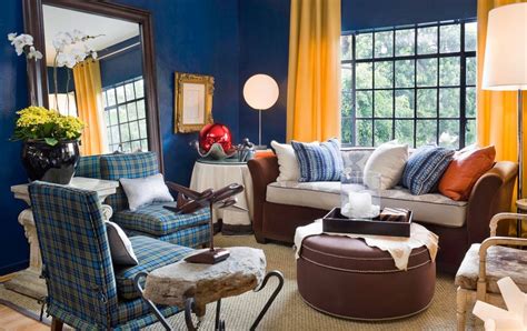 Blue Living Room With Yellow Curtains Home Decorating