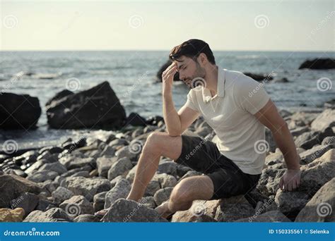 Man Sitting On The Beach Royalty Free Stock Photography Cartoondealer