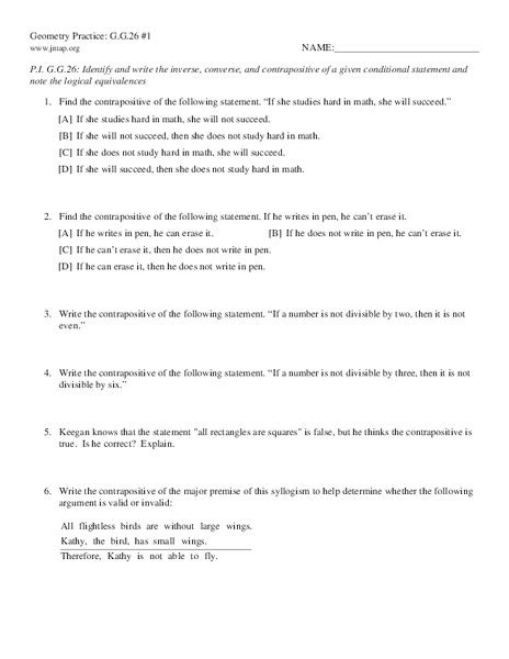Converse Inverse And Contrapositive Worksheet
