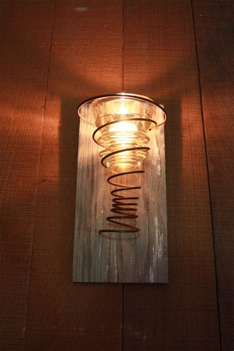 Tea Light Candle Wall Sconce With Rusty Spring And Vintage Telegraph