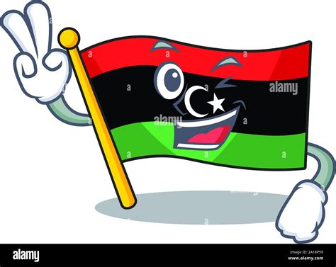 Two Finger Flag Libya Cartoon Isolated The Mascot Stock Vector Image