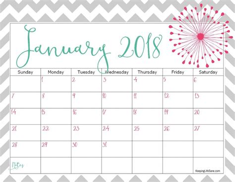 Free 2018 Calendar To Print Keeping Life Sane