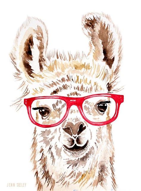 Original Llama With Red Glasses 11 X 15 Watercolor Painting Original