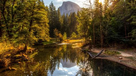 Half Dome From Merced River Yosemite National Park Wallpaper Backiee
