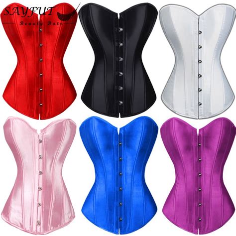 7colors boned corset women fashion clothes corsets satin plus size overbust lace up sexy