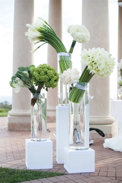 Modern Green And White Ceremony Arrangements Modern Wedding Flowers