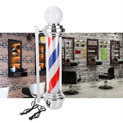 32 Inch Outdoor Barber Pole Rotating Light Red White Blue Stripes Led
