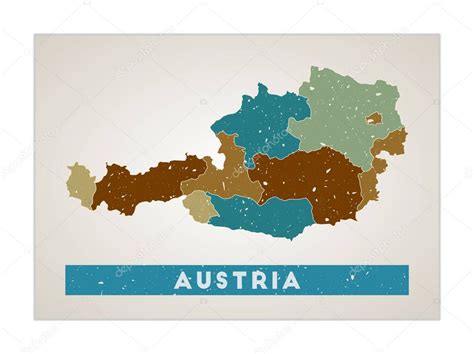 Mapa De Austria Afiche De País Con Regiones Textura Grunge Antigua